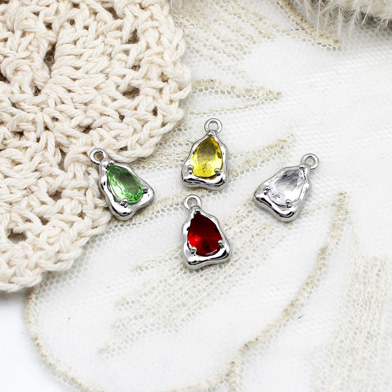 Wholesale Copper Micro Inlaid Colored Irregular Water Droplet DIY Jewelry Accessories